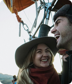Couple in balloon basket